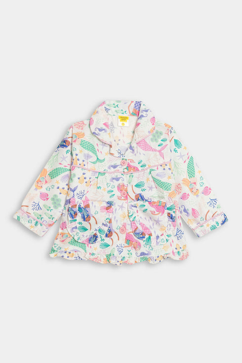 Printed Mermaid Nightsuit - White