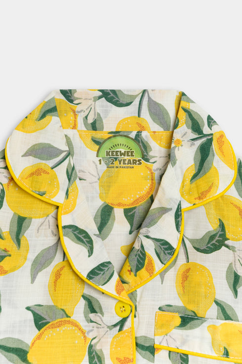 Printed Lemon Nightsuit - White