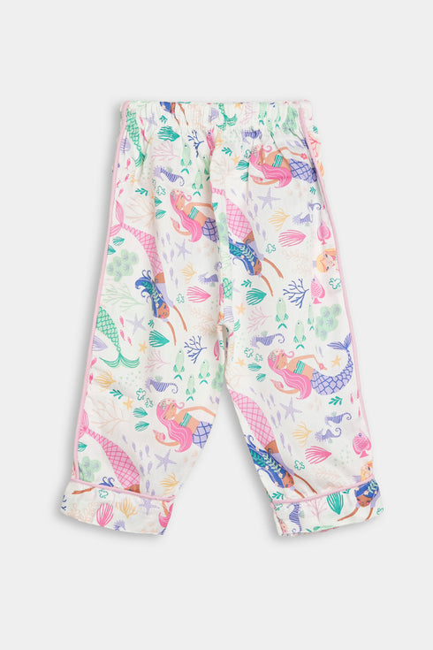 Printed Mermaid Nightsuit - White