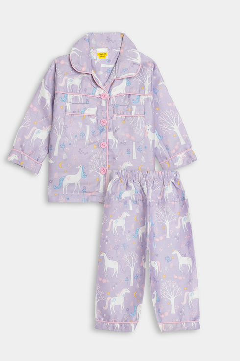 Printed Unicorn Nightsuit - Purple
