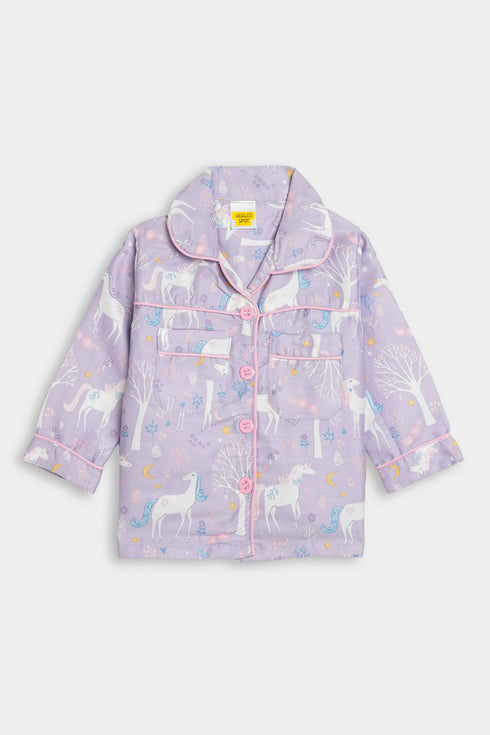 Printed Unicorn Nightsuit - Purple