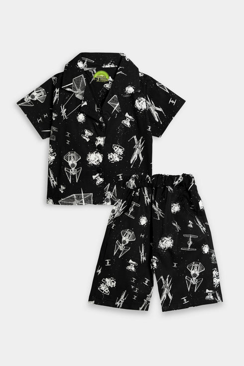 Printed Spaceships Co ord Set - Black