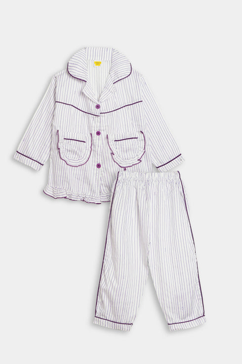 Printed Lines Nightsuit - Purple
