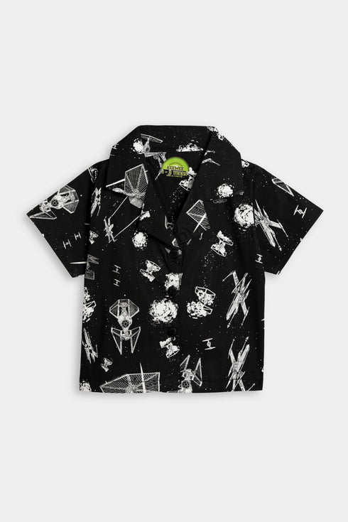 Printed Spaceships Co ord Set - Black