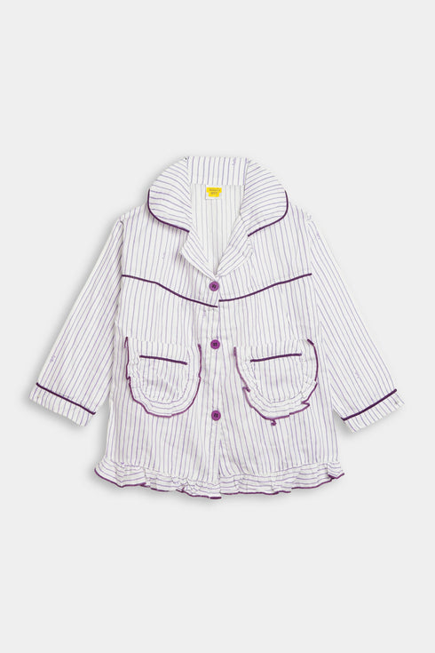 Printed Lines Nightsuit - Purple