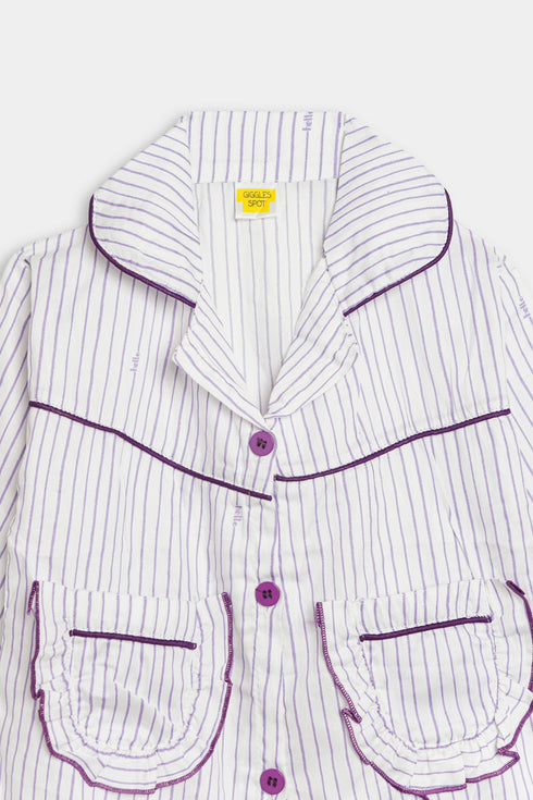 Printed Lines Nightsuit - Purple