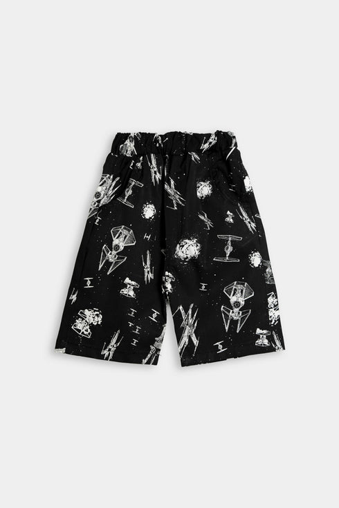 Printed Spaceships Co ord Set - Black