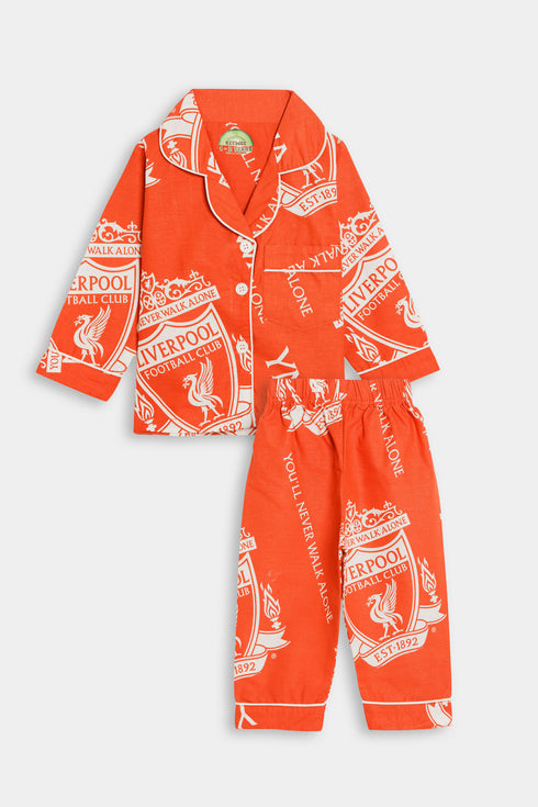 Printed Football Nightsuit - Red