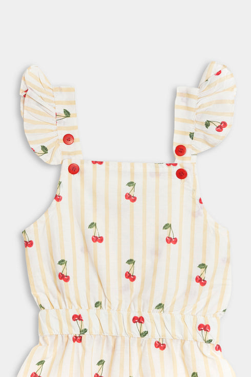 Printed Cherry Jumpsuit - White