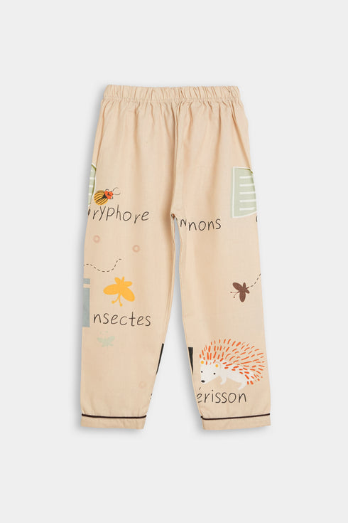 Printed Letters Nightsuit - Brown