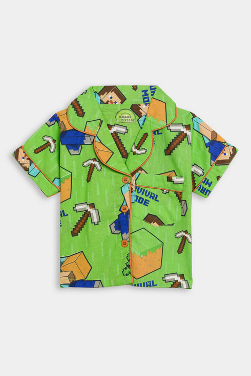 Printed Blocks Nightsuits - Green