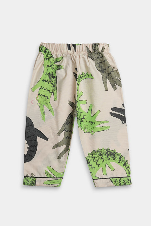 Printed Dinosaurs Nightsuit - White