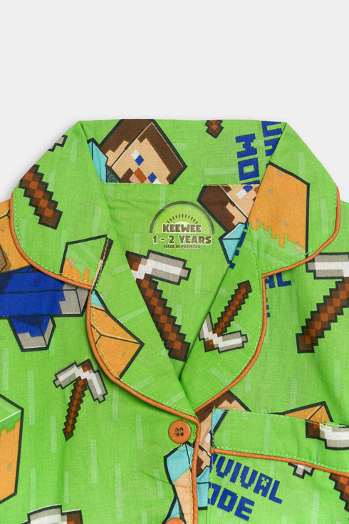 Printed Blocks Nightsuits - Green
