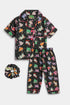 Printed Cat Nightsuit - Black