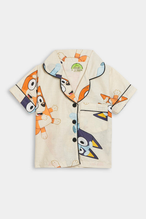 Printed Bluey Nightsuits - Biege