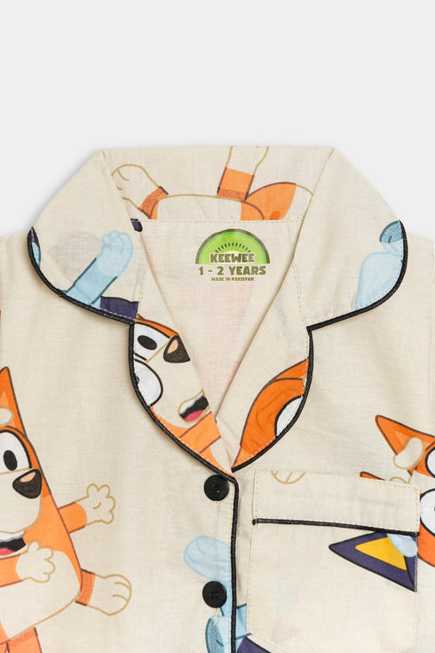 Printed Bluey Nightsuits - Biege