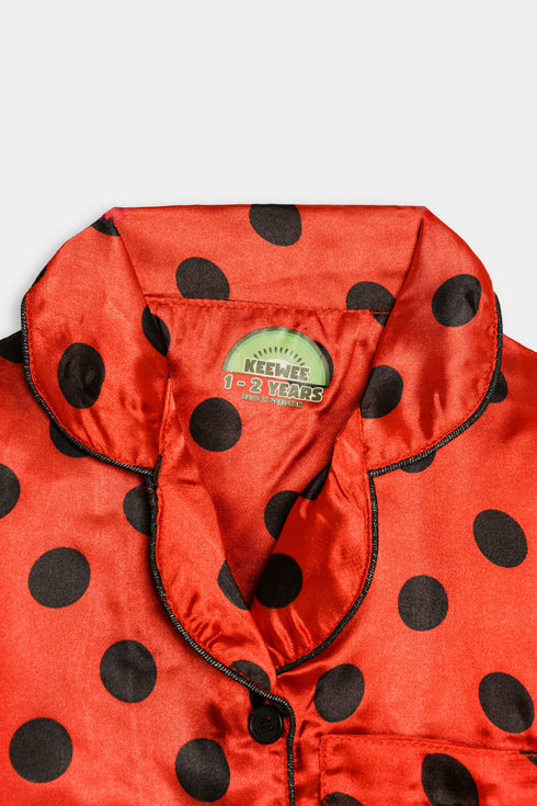 Printed Polka Nightsuit - Red