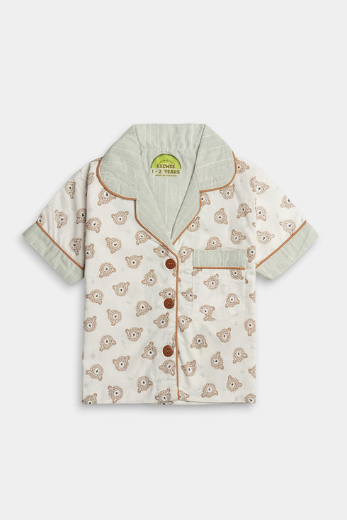 Printed Bear Nightsuit - White