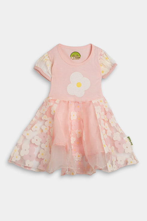 Printed Flower Frock - Peach