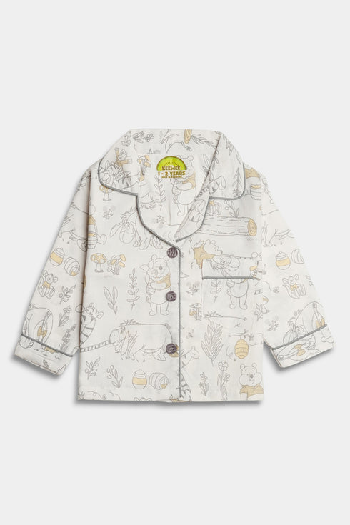 Printed Pooh Nightsuit - White