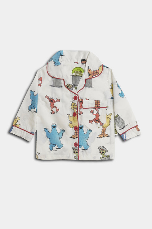 Printed Cookie Monster Nightsuit - White