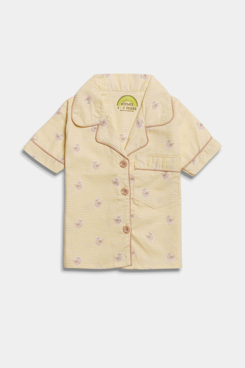 Printed Ducks Nightsuit - Yellow ( Without Scrunchie )
