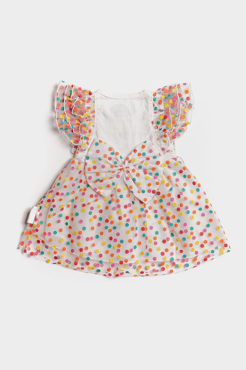 Printed Rainbow Cherry Frock - White