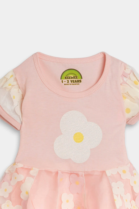 Printed Flower Frock - Peach