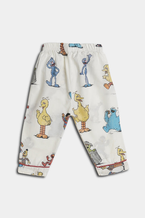 Printed Cookie Monster Nightsuit - White