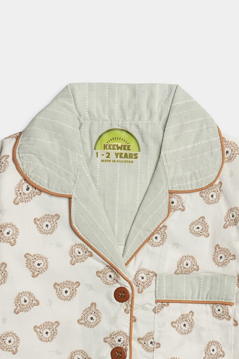 Printed Bear Nightsuit - White