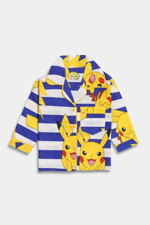 Printed Pikachu Nightsuit - White