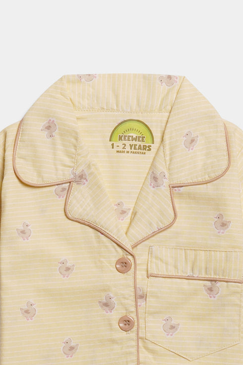 Printed Ducks Nightsuit - Yellow ( Without Scrunchie )