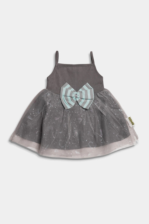 Printed Striped Bow Frock Set - Sea Green