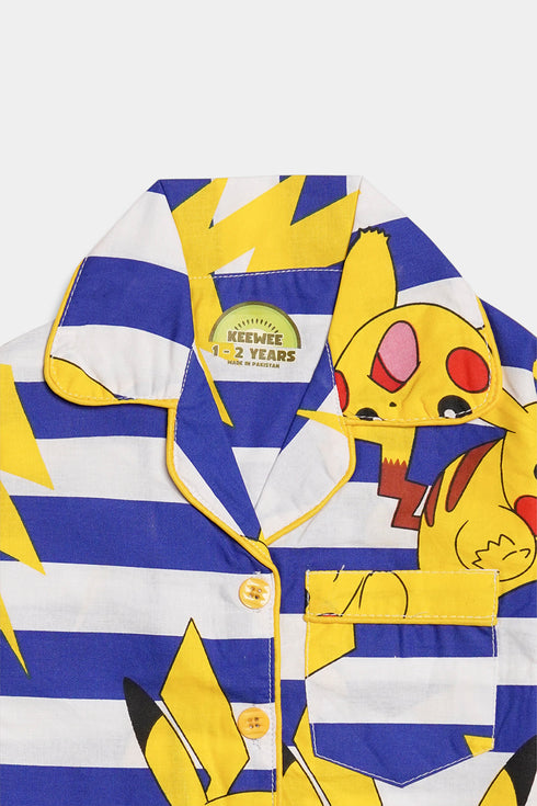 Printed Pikachu Nightsuit - White