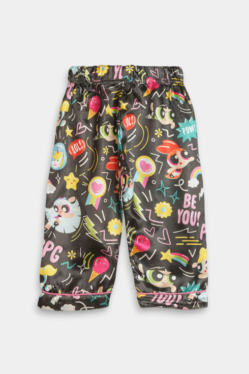 Printed Powerpuff Nightsuit - Black