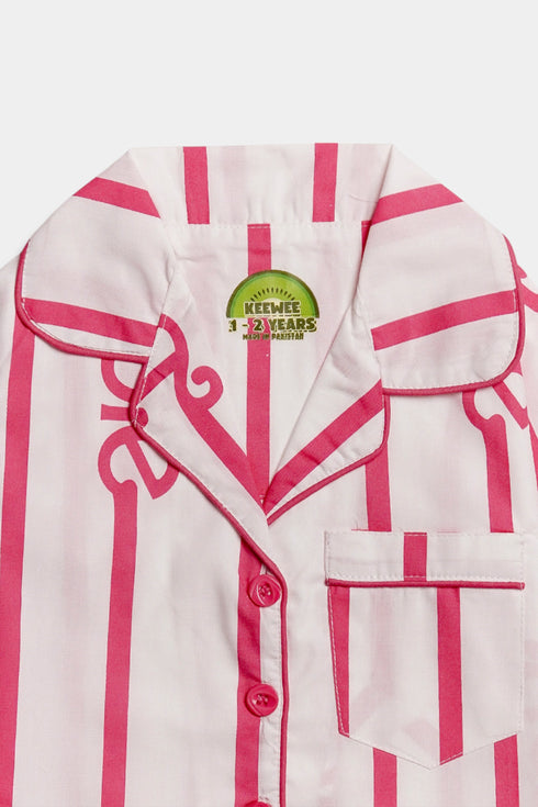 Printed Barbie Nightsuit - White
