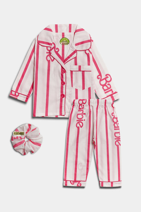 Printed Barbie Nightsuit - White