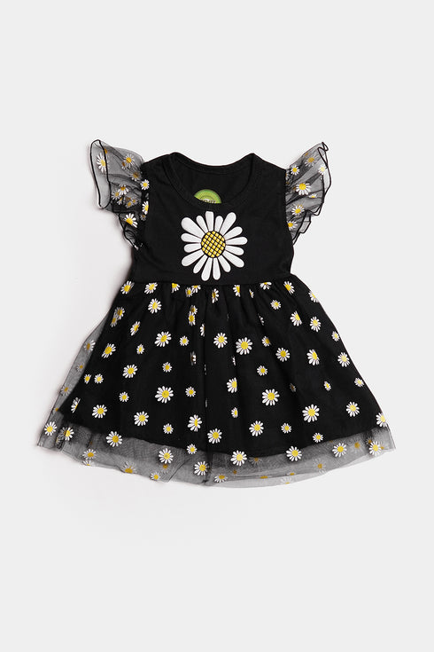 Printed Sunflower Frock - Black