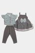 Printed Striped Bow Frock Set - Sea Green