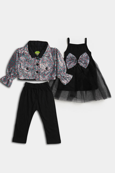 Sequins Frock Set - Black