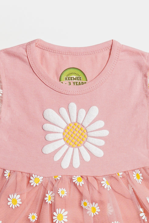 Printed Sunflower Frock - Pink