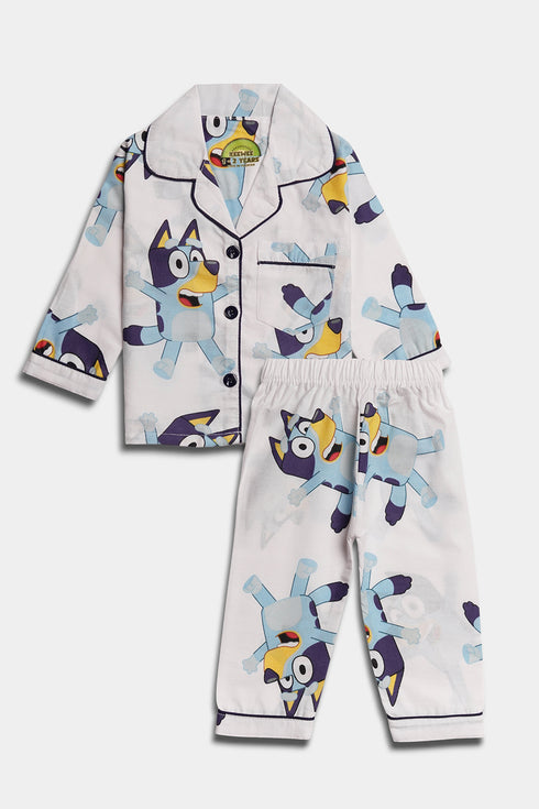Printed Bluey Nightsuit - white