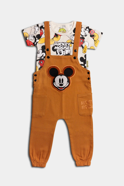 Embroidered Mickey Mouse Romper Set - Yellow