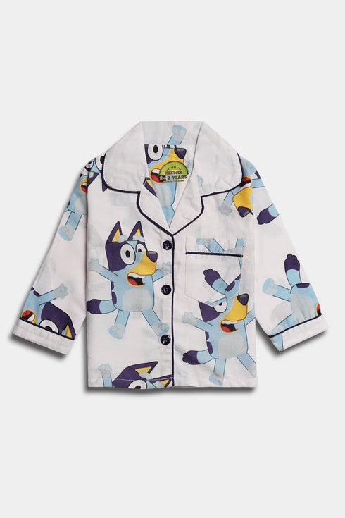 Printed Bluey Nightsuit - white