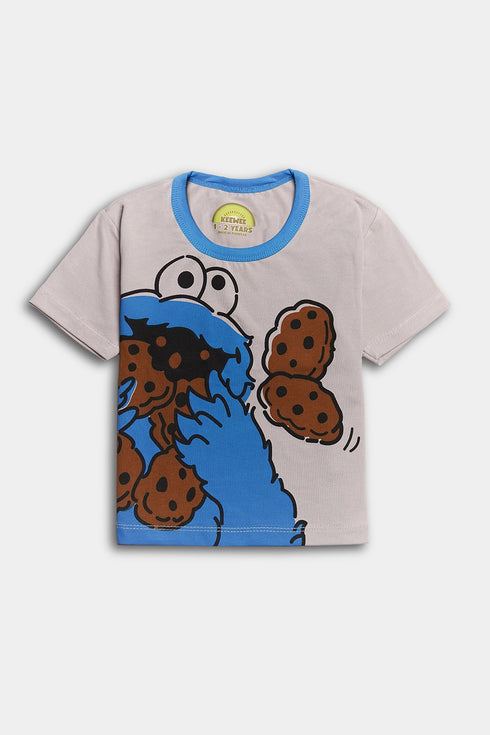Printed Cookie Monster Nightsuit - Grey