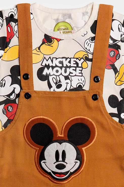 Embroidered Mickey Mouse Romper Set - Yellow