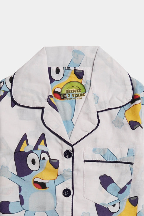 Printed Bluey Nightsuit - white