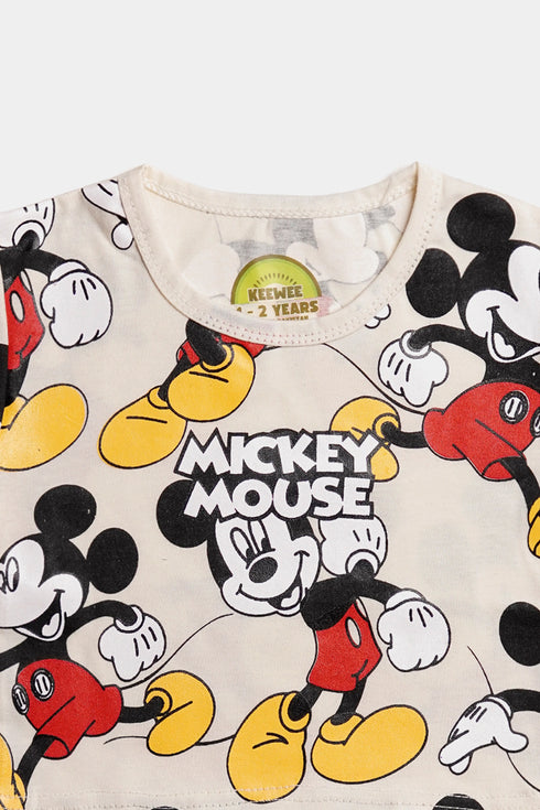 Embroidered Mickey Mouse Romper Set - Yellow