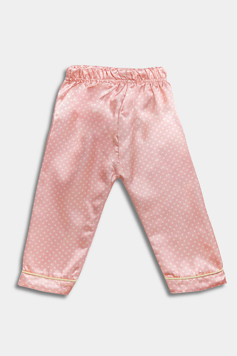 Printed Polka Silk Nightsuit - Pink