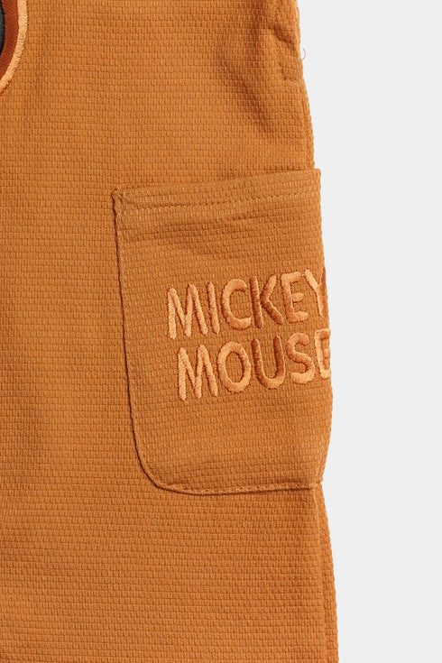 Embroidered Mickey Mouse Romper Set - Yellow
